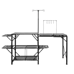 VEVOR Camping Kitchen Table, One-piece Folding Portable Cook Station with A Carrying Bag, Long Aluminum Camping Table 3 Side Tables, 2 Shelves & A Detachable Sink for Outdoor Picnics, BBQs, Camping