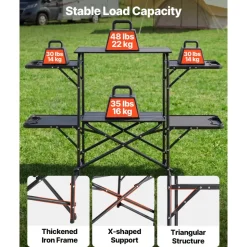 VEVOR Camping Kitchen Table, Slim-Fold Cook Station, Portable Folding Table, with 4 Side Tables, Heat Resistant Tabletop, and Carrying Bag, Ideal for Outdoor Picnics, BBQs, Camping, RV Traveling