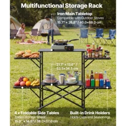 VEVOR Camping Kitchen Table, Slim-Fold Cook Station, Portable Folding Table, with 4 Side Tables, Heat Resistant Tabletop, and Carrying Bag, Ideal for Outdoor Picnics, BBQs, Camping, RV Traveling