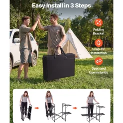 VEVOR Camping Kitchen Table, Slim-Fold Cook Station, Portable Folding Table, with 4 Side Tables, Heat Resistant Tabletop, and Carrying Bag, Ideal for Outdoor Picnics, BBQs, Camping, RV Traveling