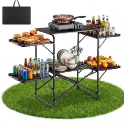 VEVOR Camping Kitchen Table, Slim-Fold Cook Station, Portable Folding Table, with 4 Side Tables, Heat Resistant Tabletop, and Carrying Bag, Ideal for Outdoor Picnics, BBQs, Camping, RV Traveling