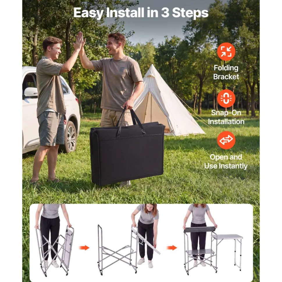 VEVOR Camping Kitchen Table, Slim-Fold Cook Station, Portable Folding Table, with Side Table, Heat Resistant Tabletop, and Carrying Bag, Ideal for Outdoor Picnics, BBQs, Camping, RV Traveling