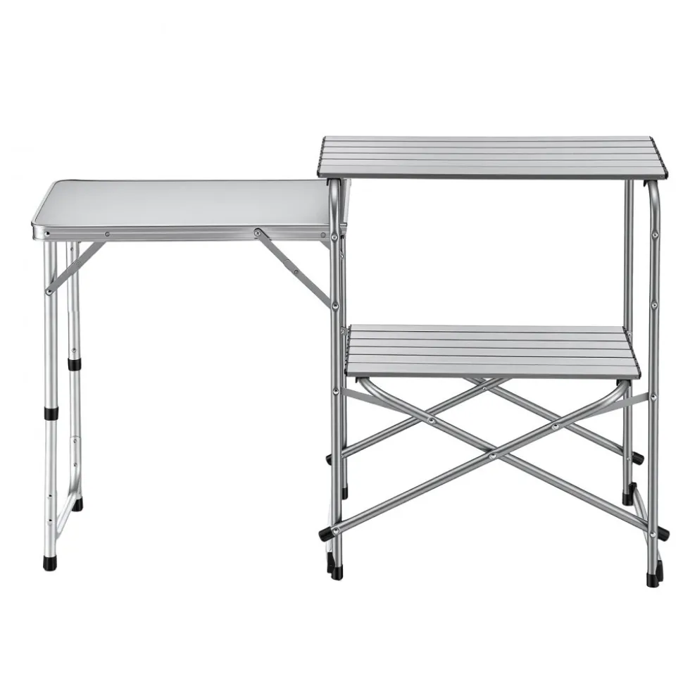 VEVOR Camping Kitchen Table, Slim-Fold Cook Station, Portable Folding Table, with Side Table, Heat Resistant Tabletop, and Carrying Bag, Ideal for Outdoor Picnics, BBQs, Camping, RV Traveling