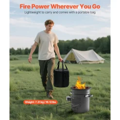VEVOR Camping Rocket Stove, Wood Burning Portable Rocket Stove with Carrying Bag for Backpacking, SPCC Steel, Double Door, Burn Twigs, Sticks or Charcoals for Outdoor Cooking, Backyard, Camp Cooking