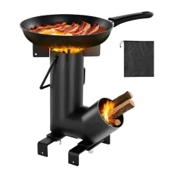 VEVOR Camping Rocket Stove, Wood Burning Portable Rocket Stove with Carrying Bag for Backpacking, Carbon Steel, Burn Wood, Twigs or Sticks for Outdoor Cooking, Backyard, Camp Cooking, Heating, Black