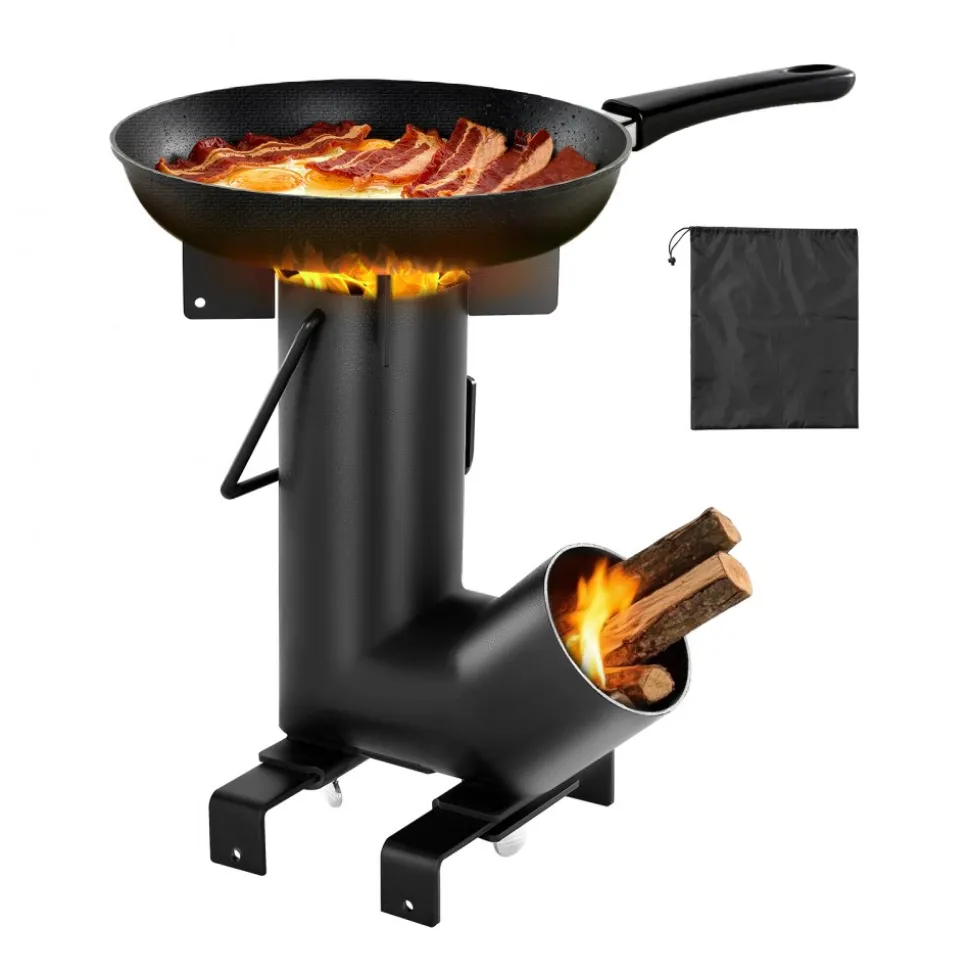 VEVOR Camping Rocket Stove, Wood Burning Portable Rocket Stove with Carrying Bag for Backpacking, Carbon Steel, Burn Wood, Twigs or Sticks for Outdoor Cooking, Backyard, Camp Cooking, Heating, Black
