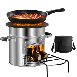 VEVOR Camping Rocket Stove, Wood Burning Portable Rocket Stove with Carrying Bag for Backpacking, Stainless Steel, Single Door, Burn Wood, Twigs or Sticks for Outdoor Cooking, Backyard, Camp Cooking