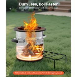VEVOR Camping Rocket Stove, Wood Burning Portable Rocket Stove with Carrying Bag for Backpacking, Stainless Steel, Single Door, Burn Wood, Twigs or Sticks for Outdoor Cooking, Backyard, Camp Cooking