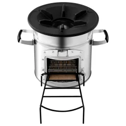 VEVOR Camping Rocket Stove, Wood Burning Portable Rocket Stove with Carrying Bag for Backpacking, Stainless Steel, Single Door, Burn Wood, Twigs or Sticks for Outdoor Cooking, Backyard, Camp Cooking