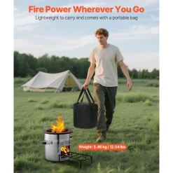 VEVOR Camping Rocket Stove, Wood Burning Portable Rocket Stove with Carrying Bag for Backpacking, Stainless Steel, Single Door, Burn Wood, Twigs or Sticks for Outdoor Cooking, Backyard, Camp Cooking