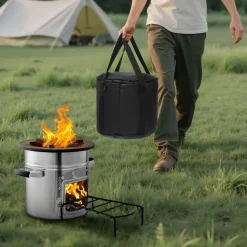 VEVOR Camping Rocket Stove, Wood Burning Portable Rocket Stove with Carrying Bag for Backpacking, Stainless Steel, Single Door, Burn Wood, Twigs or Sticks for Outdoor Cooking, Backyard, Camp Cooking