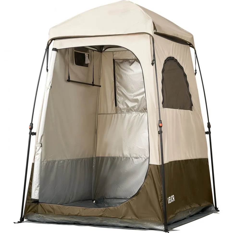 VEVOR Camping Shower Tent, 1 Room, Foldable Privacy Tent Changing Room with Ground Stakes, Ropes, Carry Bag, and Crossbar, 210D Oxford Fabric with Silver Coating, for Camping, Beach, and Fishing