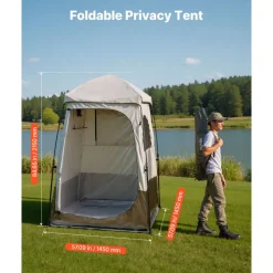 VEVOR Camping Shower Tent, 1 Room, Foldable Privacy Tent Changing Room with Ground Stakes, Ropes, Carry Bag, and Crossbar, 210D Oxford Fabric with Silver Coating, for Camping, Beach, and Fishing