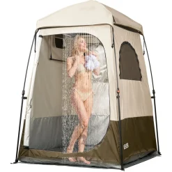 VEVOR Camping Shower Tent, 1 Room, Foldable Privacy Tent Changing Room with Ground Stakes, Ropes, Carry Bag, and Crossbar, 210D Oxford Fabric with Silver Coating, for Camping, Beach, and Fishing
