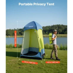 VEVOR Camping Shower Tent, 1 Room, Portable Privacy Tent Changing Room with Ground Stakes, Ropes, Carry Bag, and Steel Poles, 200D Oxford Fabric with Silver Coating, for Camping, Beach, Fishing