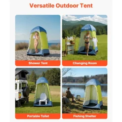 VEVOR Camping Shower Tent, 1 Room, Portable Privacy Tent Changing Room with Ground Stakes, Ropes, Carry Bag, and Steel Poles, 200D Oxford Fabric with Silver Coating, for Camping, Beach, Fishing