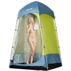 VEVOR Camping Shower Tent, 1 Room, Portable Privacy Tent Changing Room with Ground Stakes, Ropes, Carry Bag, and Steel Poles, 200D Oxford Fabric with Silver Coating, for Camping, Beach, Fishing