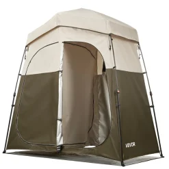 VEVOR Camping Shower Tent, 2-Room Foldable Portable Privacy Tent Changing Room with Ground Stakes, Ropes, and Carry Bag, 150D Oxford Fabric with Silver Coating, for Camping, Beach, and Fishing