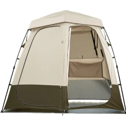 VEVOR Camping Shower Tent, 2-Room Foldable Privacy Tent Changing Room with Ground Stakes, Ropes, Carry Bag, and Crossbar, 150D Oxford Fabric with Silver Coating, for Camping, Beach, and Fishing
