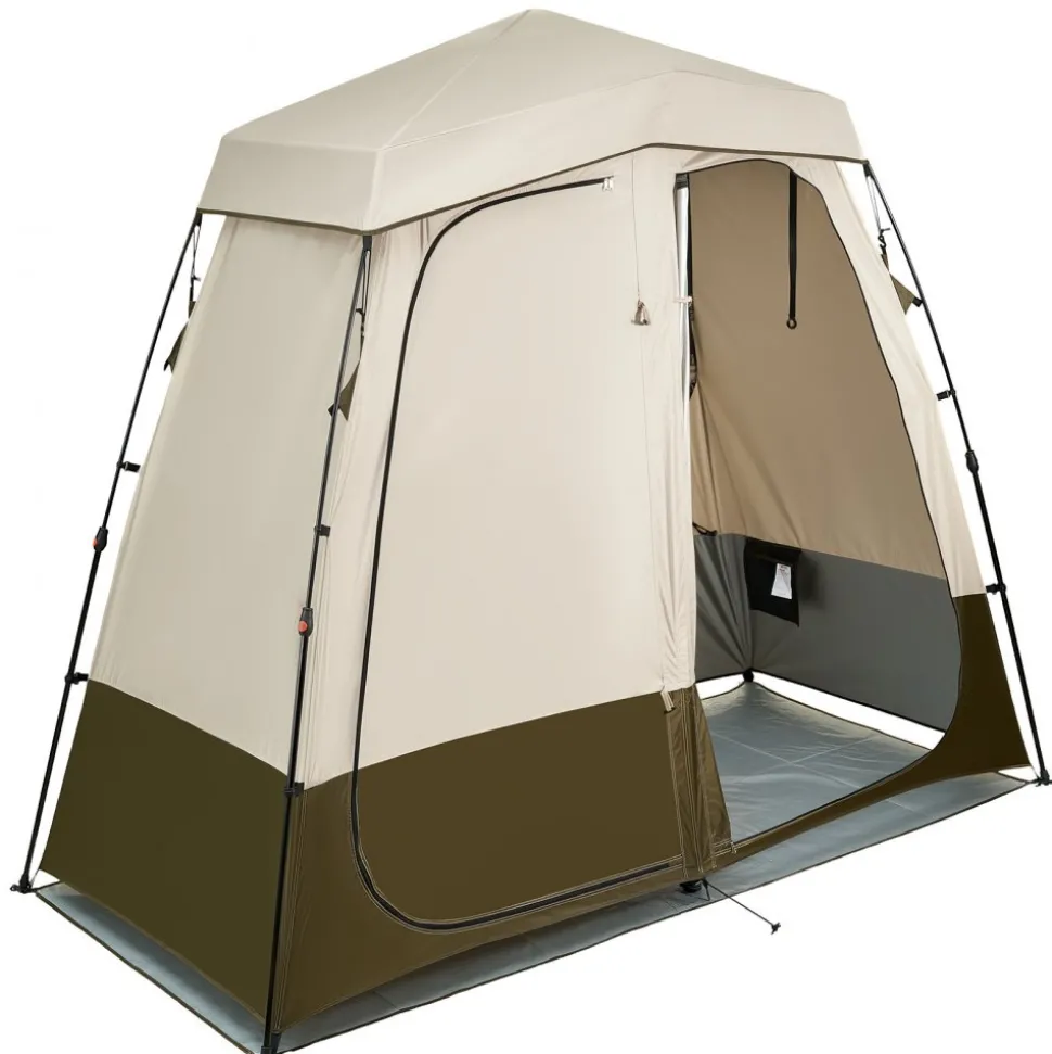 VEVOR Camping Shower Tent, 2-Room Foldable Privacy Tent Changing Room with Ground Stakes, Ropes, Carry Bag, and Crossbar, 150D Oxford Fabric with Silver Coating, for Camping, Beach, and Fishing