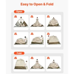 VEVOR Camping Shower Tent, 2-Room Foldable Privacy Tent Changing Room with Ground Stakes, Ropes, Carry Bag, and Crossbar, 150D Oxford Fabric with Silver Coating, for Camping, Beach, and Fishing