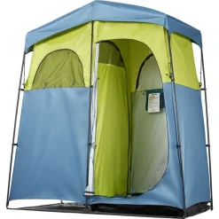 VEVOR Camping Shower Tent, 2-Room Portable Privacy Tent Changing Room with Shower Bag, Ground Stakes, Ropes, Carry Bag, and Support Poles, 150D Oxford Fabric with Silver Coating, for Camping, Fishing