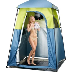 VEVOR Camping Shower Tent, 1 Room, Portable Privacy Tent Changing Room with Shower Bag, Ground Stakes, Ropes, Carry Bag, and Support Poles, 150D Oxford Fabric with Silver Coating, for Camping, Fishing