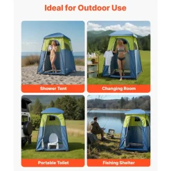 VEVOR Camping Shower Tent, 1 Room, Portable Privacy Tent Changing Room with Shower Bag, Ground Stakes, Ropes, Carry Bag, and Support Poles, 150D Oxford Fabric with Silver Coating, for Camping, Fishing