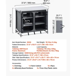 VEVOR Camping Storage Cabinet, Outdoor Portable Aluminum Lightweight Table, Quick Set-up Compact Kitchen Cook Station, with 6 Shelves and Carry Bag, for Picnic, BBQ, Party, Camping, RV Traveling