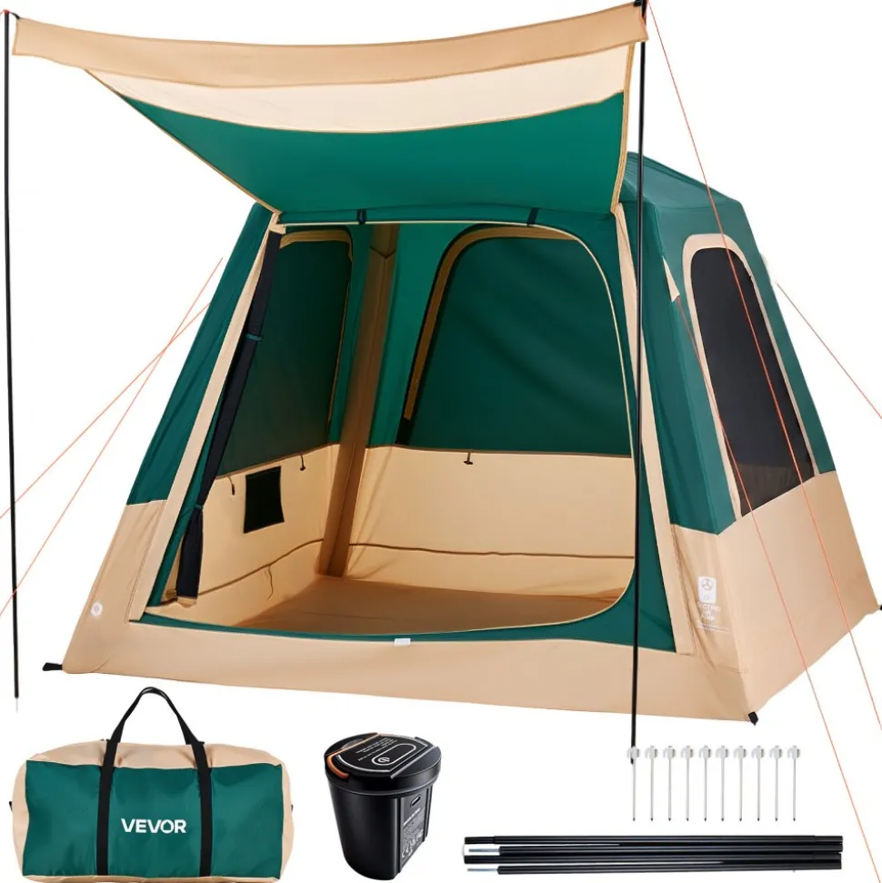 VEVOR Camping Tent, 4 Person Inflatable Cabin Tent with Rechargeable Pump, TPU Air Tube & 5 Large Mesh Windows, Portable Easy Setup Waterproof with Carry Bag for Family Outdoor Camping & Hiking, Green
