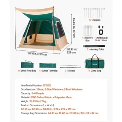VEVOR Camping Tent, 4 Person Inflatable Cabin Tent with Rechargeable Pump, TPU Air Tube & 5 Large Mesh Windows, Portable Easy Setup Waterproof with Carry Bag for Family Outdoor Camping & Hiking, Green