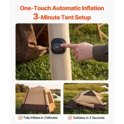 VEVOR Camping Tent, 4 Person Inflatable Cabin Tent with Rechargeable Pump, TPU Air Tube & 5 Large Mesh Windows, Portable Easy Setup Waterproof with Carry Bag for Family Outdoor Camping & Hiking, Beige