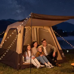 VEVOR Camping Tent, 4 Person Inflatable Cabin Tent with Rechargeable Pump, TPU Air Tube & 5 Large Mesh Windows, Portable Easy Setup Waterproof with Carry Bag for Family Outdoor Camping & Hiking, Beige