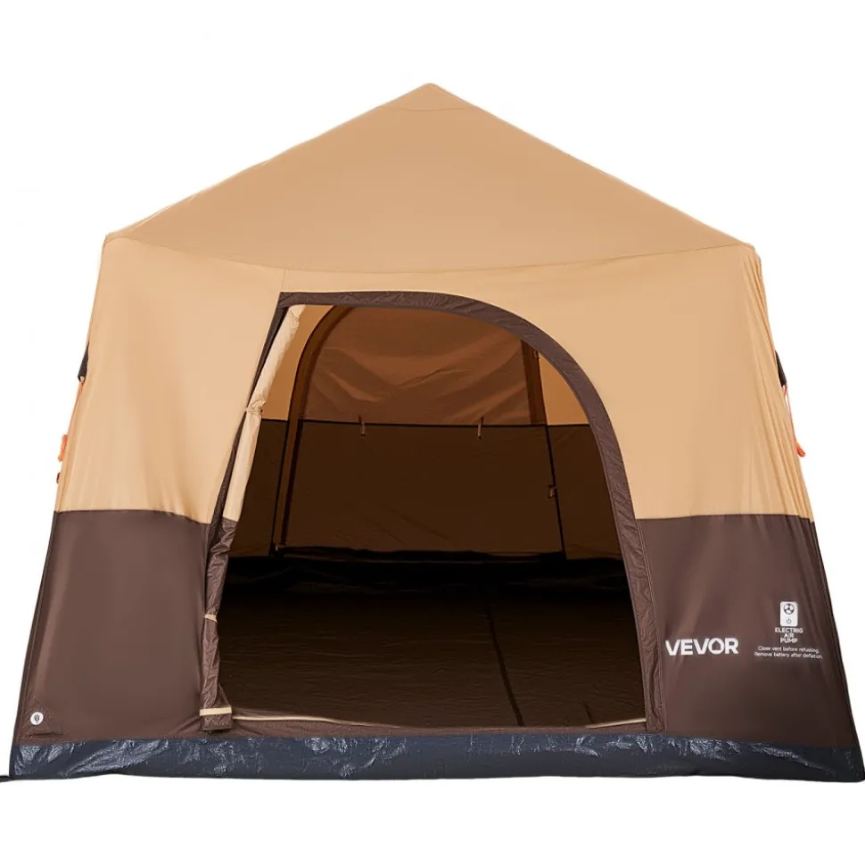 VEVOR Camping Tent, 8 Person Inflatable Cabin Tent with Rechargeable Pump, TPU Air Tube & 4 Large Mesh Windows, Portable Easy Setup Waterproof with Carry Bag for Family Outdoor Camping & Hiking, Beige