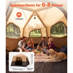 VEVOR Camping Tent, 8 Person Inflatable Cabin Tent with Rechargeable Pump, TPU Air Tube & 4 Large Mesh Windows, Portable Easy Setup Waterproof with Carry Bag for Family Outdoor Camping & Hiking, Beige