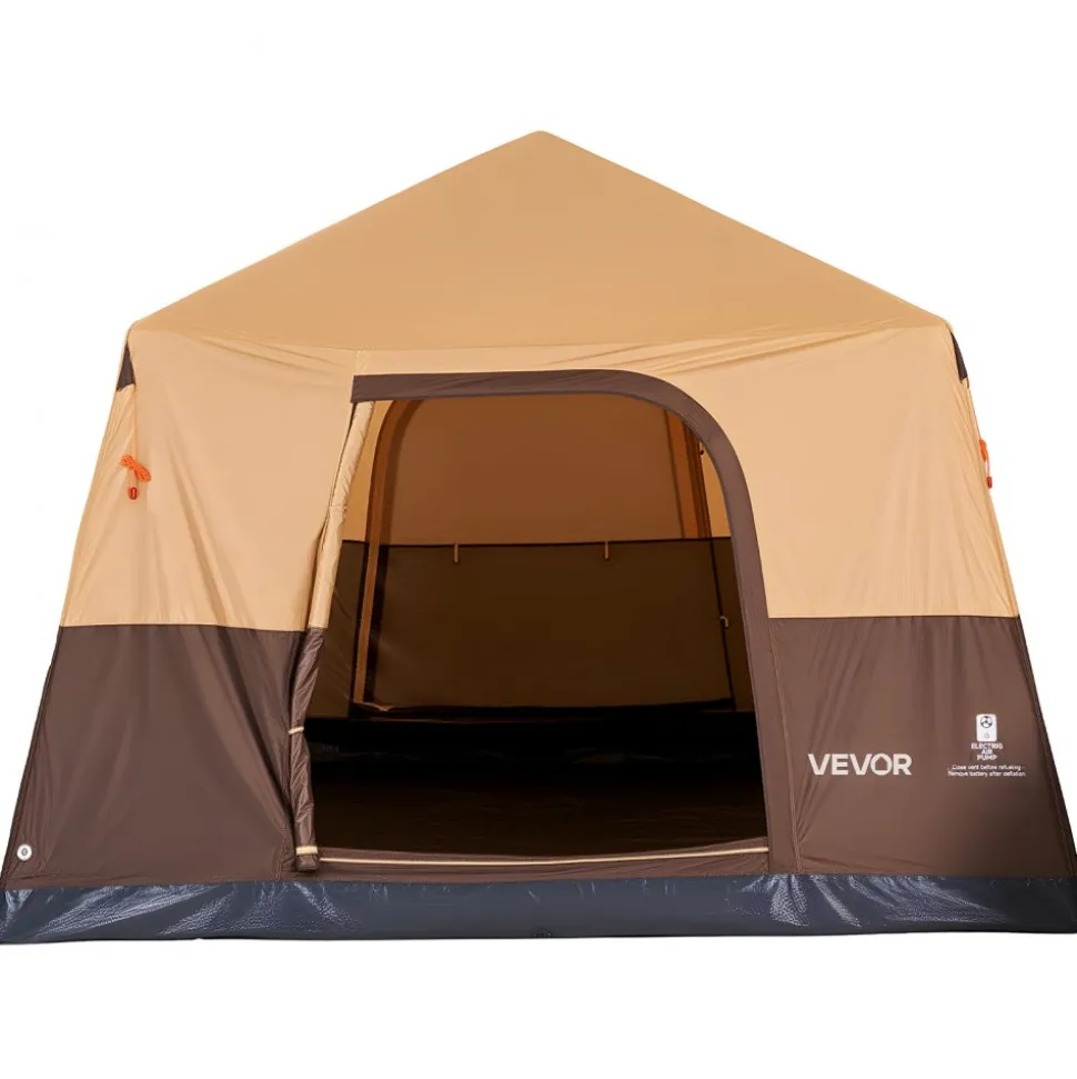 VEVOR Camping Tent, 6 Person Inflatable Cabin Tent with Rechargeable Pump, TPU Air Tube & 4 Large Mesh Windows, Portable Easy Setup Waterproof with Carry Bag for Family Outdoor Camping & Hiking, Beige