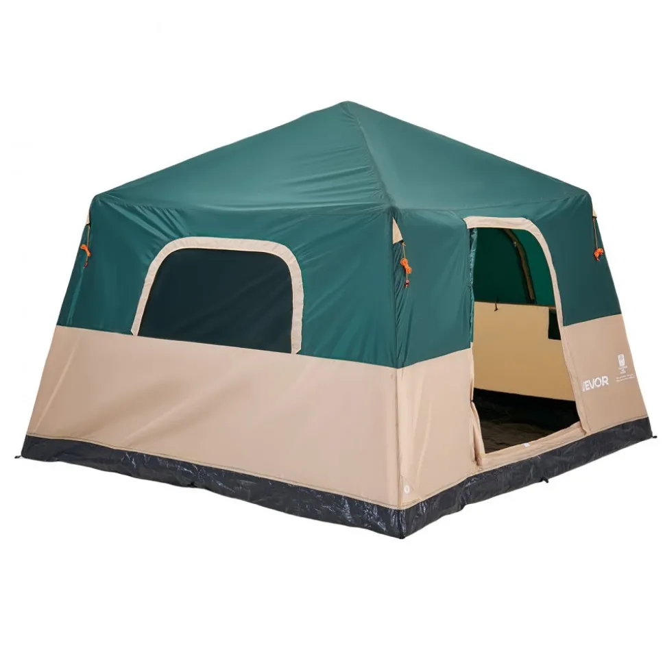 VEVOR Camping Tent, 6 Person Inflatable Cabin Tent with Rechargeable Pump, TPU Air Tube & 4 Large Mesh Windows, Portable Easy Setup Waterproof with Carry Bag for Family Outdoor Camping & Hiking, Green