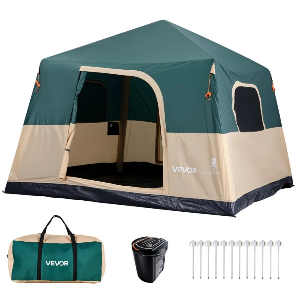 VEVOR Camping Tent, 6 Person Inflatable Cabin Tent with Rechargeable Pump, TPU Air Tube & 4 Large Mesh Windows, Portable Easy Setup Waterproof with Carry Bag for Family Outdoor Camping & Hiking, Green