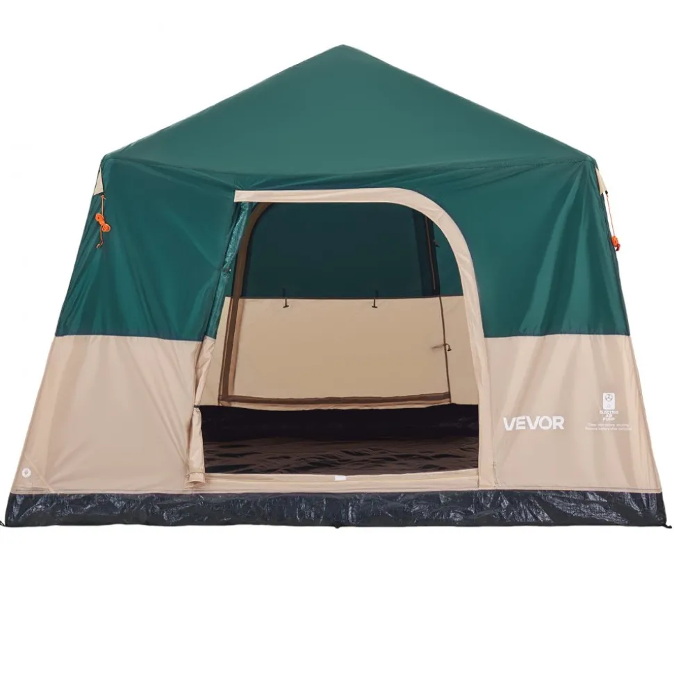 VEVOR Camping Tent, 6 Person Inflatable Cabin Tent with Rechargeable Pump, TPU Air Tube & 4 Large Mesh Windows, Portable Easy Setup Waterproof with Carry Bag for Family Outdoor Camping & Hiking, Green