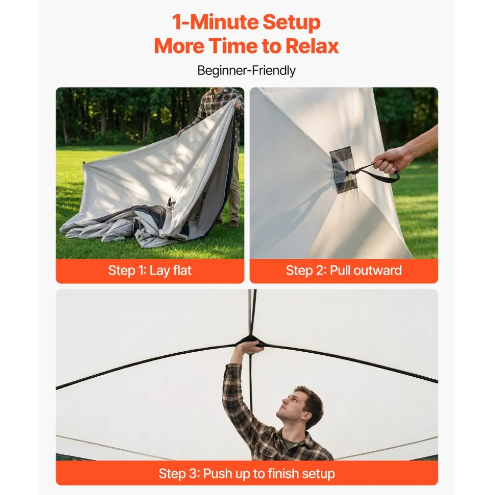 VEVOR Camping Tent, 4 Person Pop Up Instant Cabin Tent with Large Mesh Windows, 60 Seconds Easy Setup, Portable Cabin Hub Tents with Carry Bag for Family Outdoor Camping & Hiking, Upgraded Ventilation