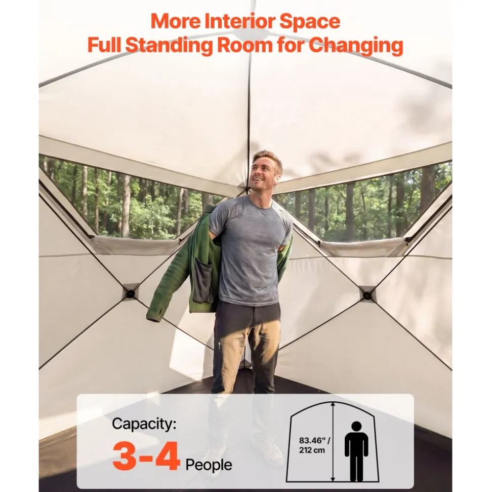 VEVOR Camping Tent, 4 Person Pop Up Instant Cabin Tent with Large Mesh Windows, 60 Seconds Easy Setup, Portable Cabin Hub Tents with Carry Bag for Family Outdoor Camping & Hiking, Upgraded Ventilation