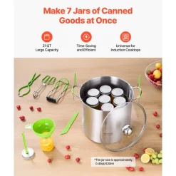 VEVOR Canning Supplies Starter Kit, 9 Pieces Stainless Steel Water Bath Canning Kit for Beginners, Canning Tools Set: Pot, Rack, Lid, Funnel, Tongs, Jar Lifter, Wrench, Magnetic Wand, Bubble Propper