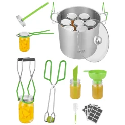 VEVOR Canning Supplies Starter Kit, 9 Pieces Stainless Steel Water Bath Canning Kit for Beginners, Canning Tools Set: Pot, Rack, Lid, Funnel, Tongs, Jar Lifter, Wrench, Magnetic Wand, Bubble Propper