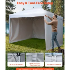 VEVOR Canopy Sidewalls, Fit for 10 x 10 ft Pop Up Canopy Tent, Tent Side Walls with Waterproof and Sunlight Protection Layer for Outdoor Event Tents, Vendor Booths, Camping (3 Sidewalls Only, White)