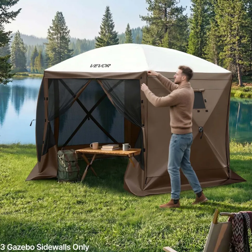 VEVOR Canopy Sidewalls, 5.67 x 4.85 ft, Canopy Tent Walls with Waterproof and Sunlight Protection Layer, One-Sided Window Design, Fit for Outdoor Event Tents, Vendor Booths (3 Sidewalls Only, Brown)