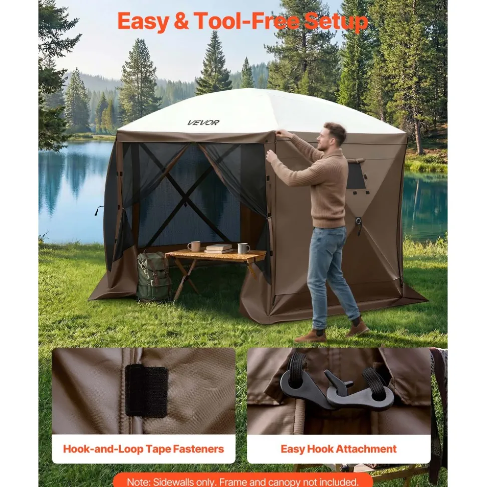 VEVOR Canopy Sidewalls, 5.67 x 4.85 ft, Canopy Tent Walls with Waterproof and Sunlight Protection Layer, One-Sided Window Design, Fit for Outdoor Event Tents, Vendor Booths (3 Sidewalls Only, Brown)