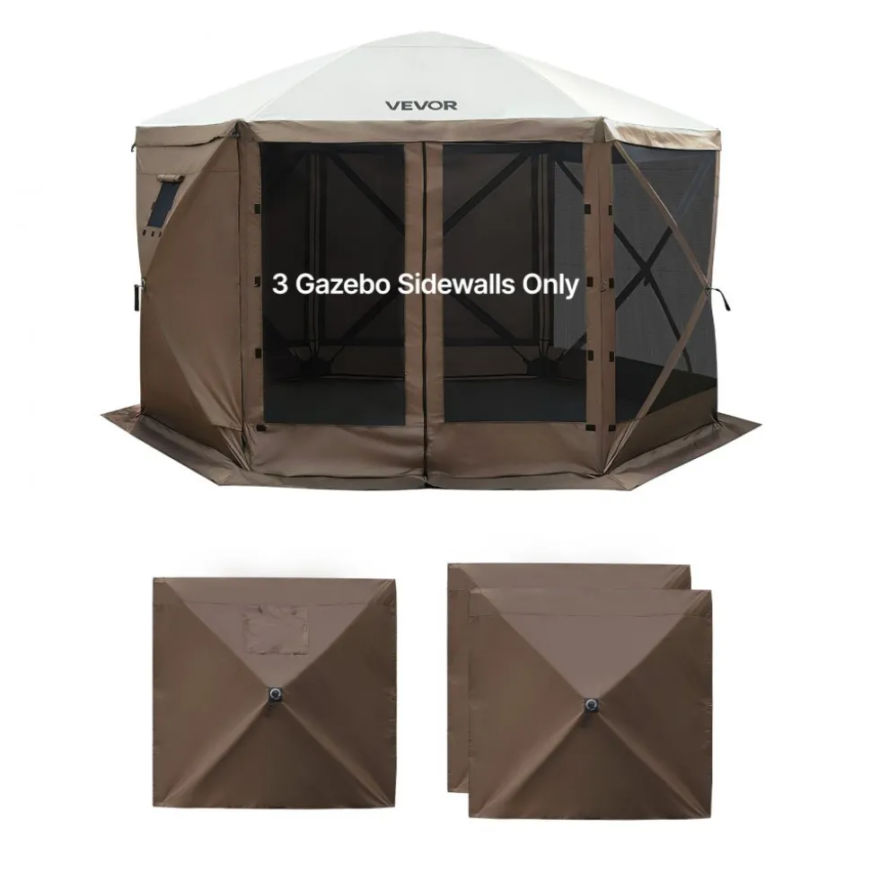 VEVOR Canopy Sidewalls, 5.67 x 4.85 ft, Canopy Tent Walls with Waterproof and Sunlight Protection Layer, One-Sided Window Design, Fit for Outdoor Event Tents, Vendor Booths (3 Sidewalls Only, Brown)