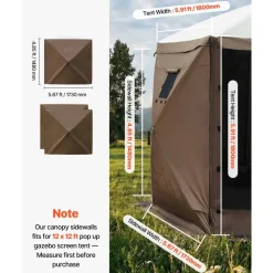 VEVOR Canopy Sidewalls, 5.67 x 4.85 ft, Canopy Tent Walls with Waterproof and Sunlight Protection Layer, One-Sided Window Design, Fit for Outdoor Event Tents, Vendor Booths (3 Sidewalls Only, Brown)