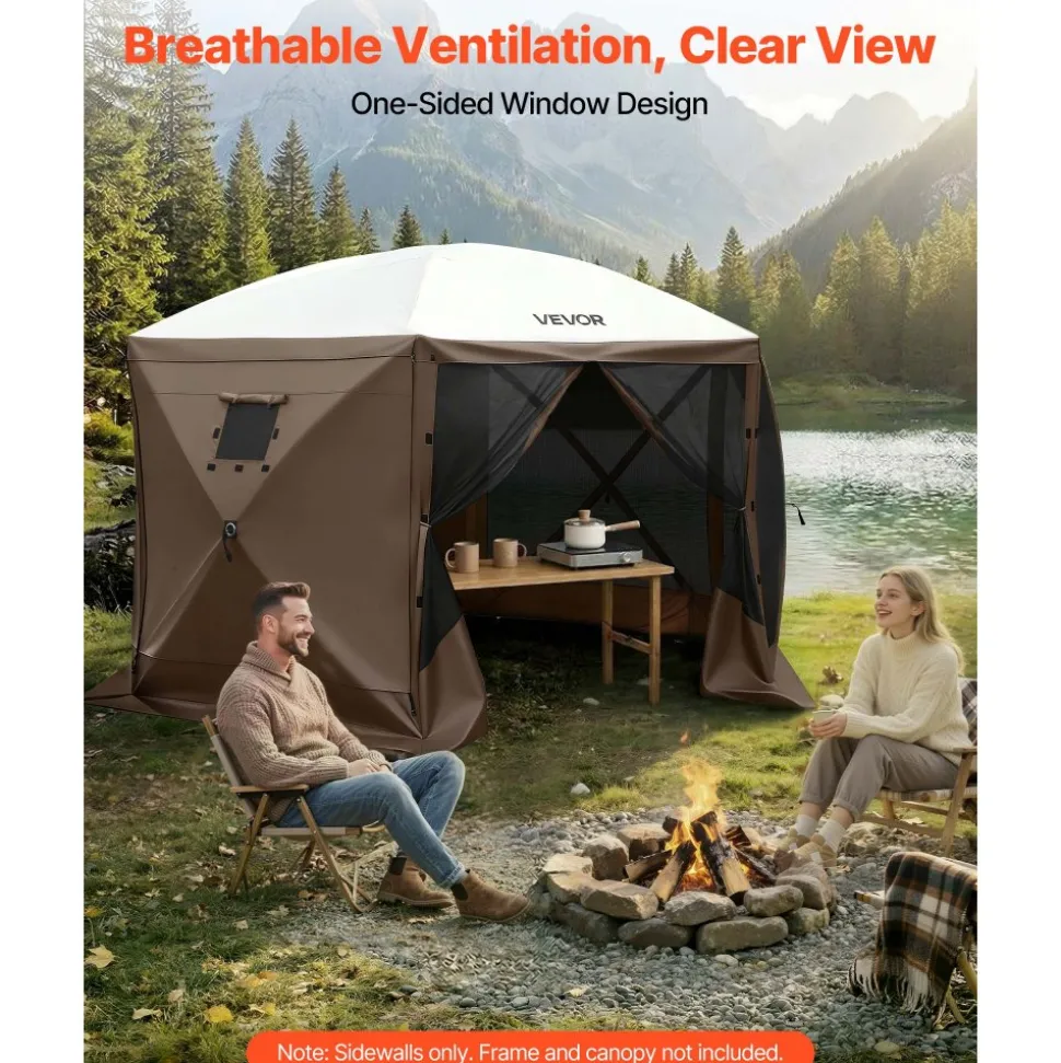 VEVOR Canopy Sidewalls, 5.67 x 4.85 ft, Canopy Tent Walls with Waterproof and Sunlight Protection Layer, One-Sided Window Design, Fit for Outdoor Event Tents, Vendor Booths (3 Sidewalls Only, Brown)