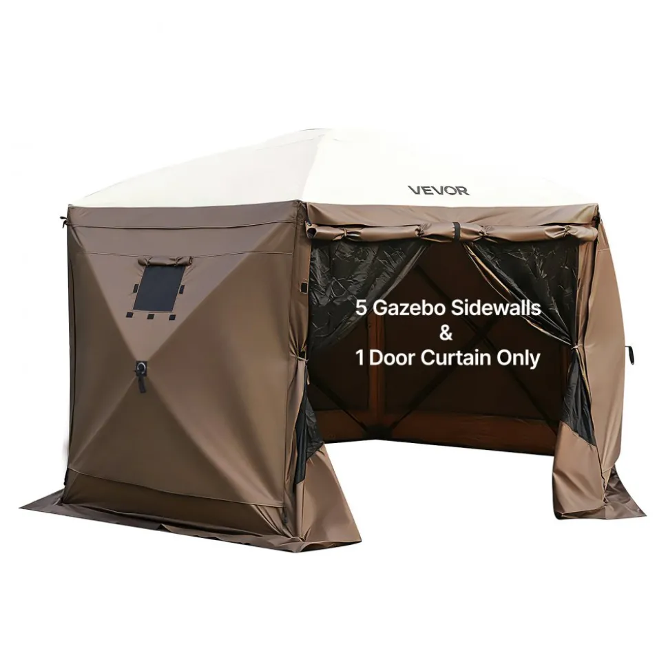 VEVOR Canopy Sidewalls, 5.67 x 4.85 ft, Canopy Tent Walls with Waterproof and Sunlight Protection, 1 Zippered Door & 2 Windows Design for Outdoor Event Tents, Vendor Booths (6 Sidewalls Only, Brown)
